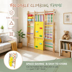 9-in-1 Foldable Kids Climbing Frame & Slide, Wooden Toddler Playground with Swing, Monkey Bars, Climbing Rock, Abacus Game – 
