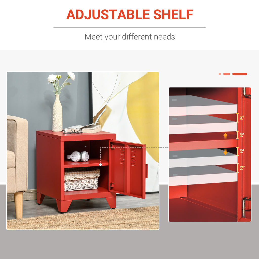 HOMCOM Industrial End Table, Living Room Side Table with Locker-Style Door and Adjustable Shelf, Red - Grand Goldman Shop