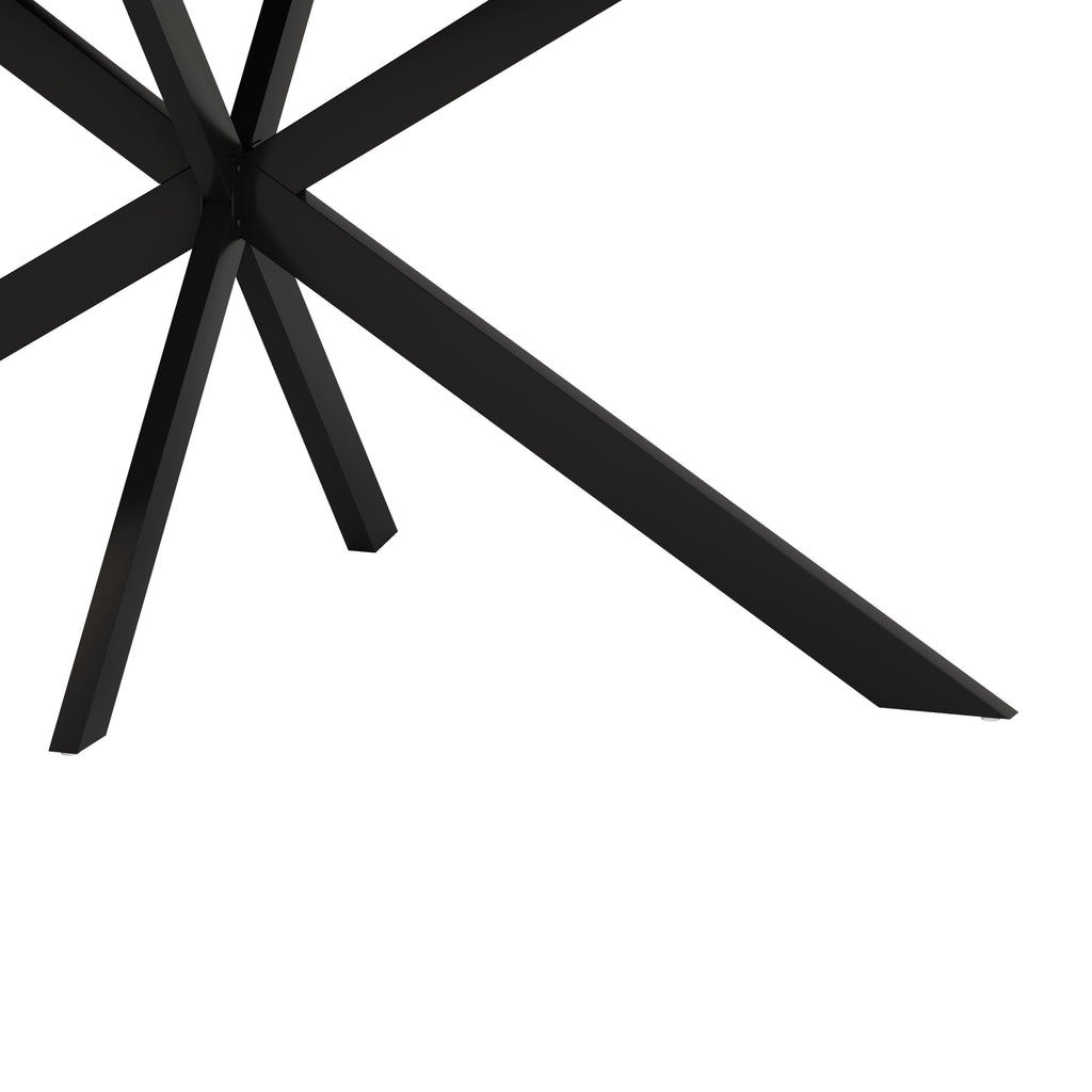Retro Rectangular Stretch Dining Table in Grey Carole Top with Black Embossed Center Plate and Black Fine Sand Cross Iron Base, Storage Box Included, 55.11''-70.86'' Expandable - Grand Goldman Shop