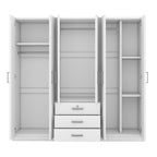 6-Doors Wooden Wardrobe Storage for Bedroom, with Big Drawers, White - Grand Goldman Shop