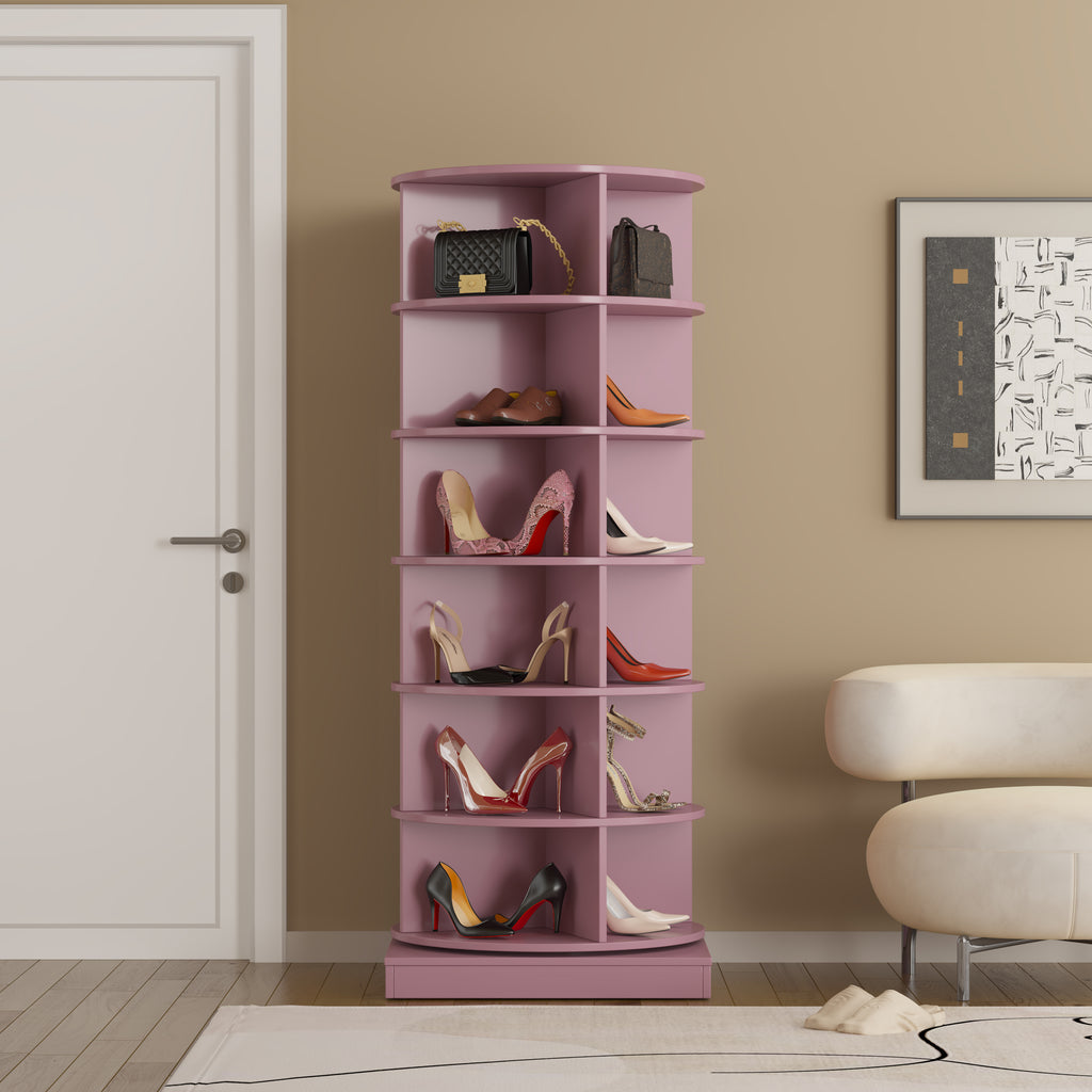 Modern Pink 360 Rotating Shoe Cabinet with 6 Layers for Space-Saving Organization, Plywood, Large Capacity - Grand Goldman Shop