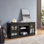 Multipurpose Sliding Door TV Stand Large Storage Cabinet with 2 Sliding Fluted Glass Tempered Doors, TV Up to 65'', TV Desk Storage Rack, Charcoal GREY, 59.13'W*15.94'D*27.8'H - Grand Goldman Shop