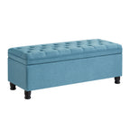 Upholstered tufted button storage bench ,Linen fabric entry bench with spindle wooden legs, Bed bench- Light Blue - Grand Goldman Shop