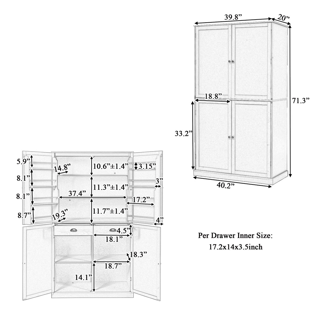[Assembly Video Provided]TOPMAX 40.2x20x71.3inch High Freestanding Kitchen Pantry Large Cupboard Storage Cabinet with 2 Drawers, 2 Adjustable Shelves, 8 Door Shelves for Kitchen, Dining Room,White - Grand Goldman Shop