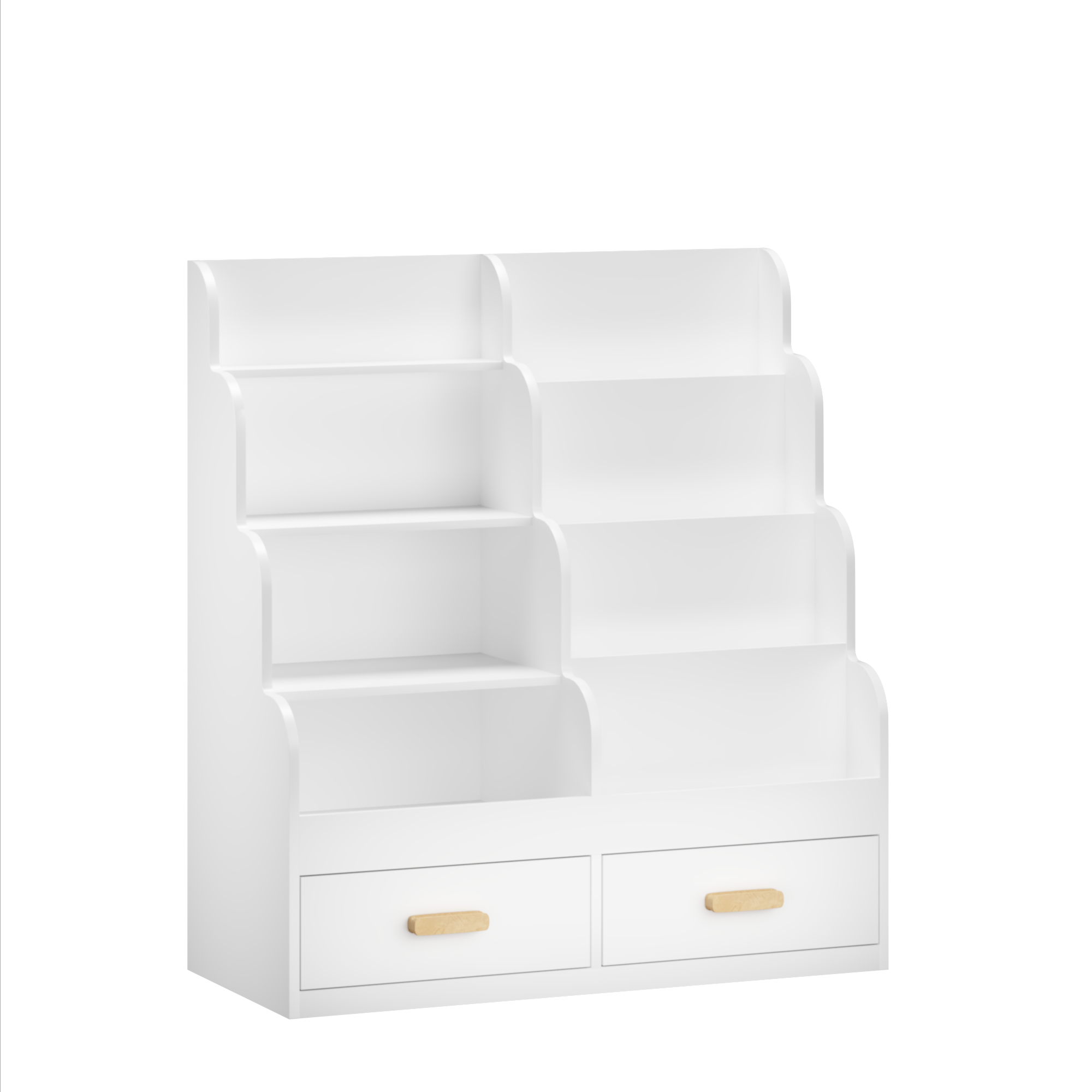 Kids Bookshelf with 2 Storage Drawers, Front-Facing Children's Bookcase and Toy Organizer, Multi-Tier Reading Shelf for Toddl