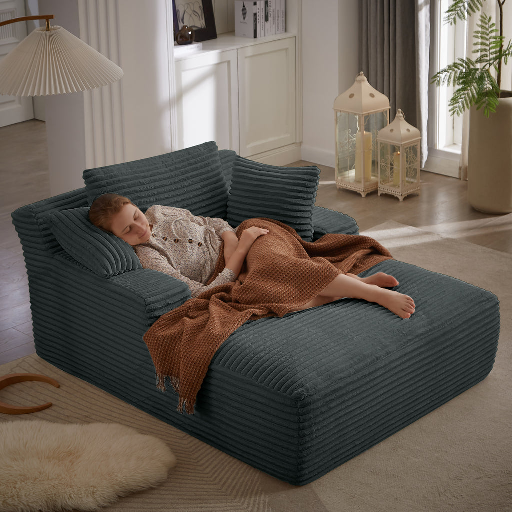 Oversized Chaise Lounge Chair Indoor, Corduroy Upholstered Modern Sofa Couch,No Assembly Required,Comfy Sleeper Sofa for Living Room,Office - Grand Goldman Shop