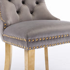 Nikki Collection Modern, High-end Tufted Solid Wood Contemporary Velvet Upholstered Dining Chair with Golden Stainless Steel Plating Legs,Nailhead Trim,Set of 2,Gray and Gold, SW1601GY - Grand Goldman Shop