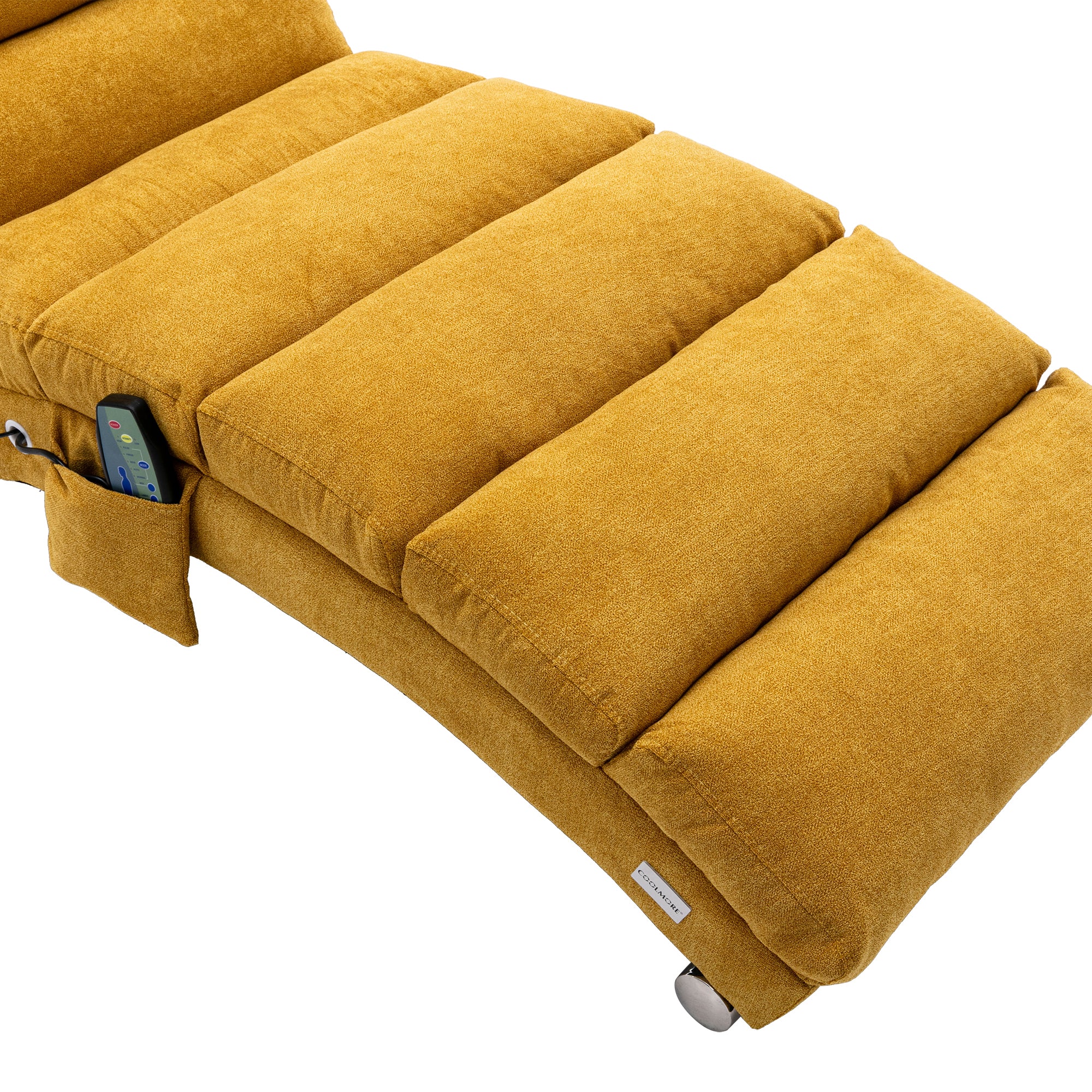 Ergonomic Linen Massage Chaise Lounge with Remote Control, Mustard Color, 5 Modes for Office, Living Room, Bedroom - Grand Goldman Shop