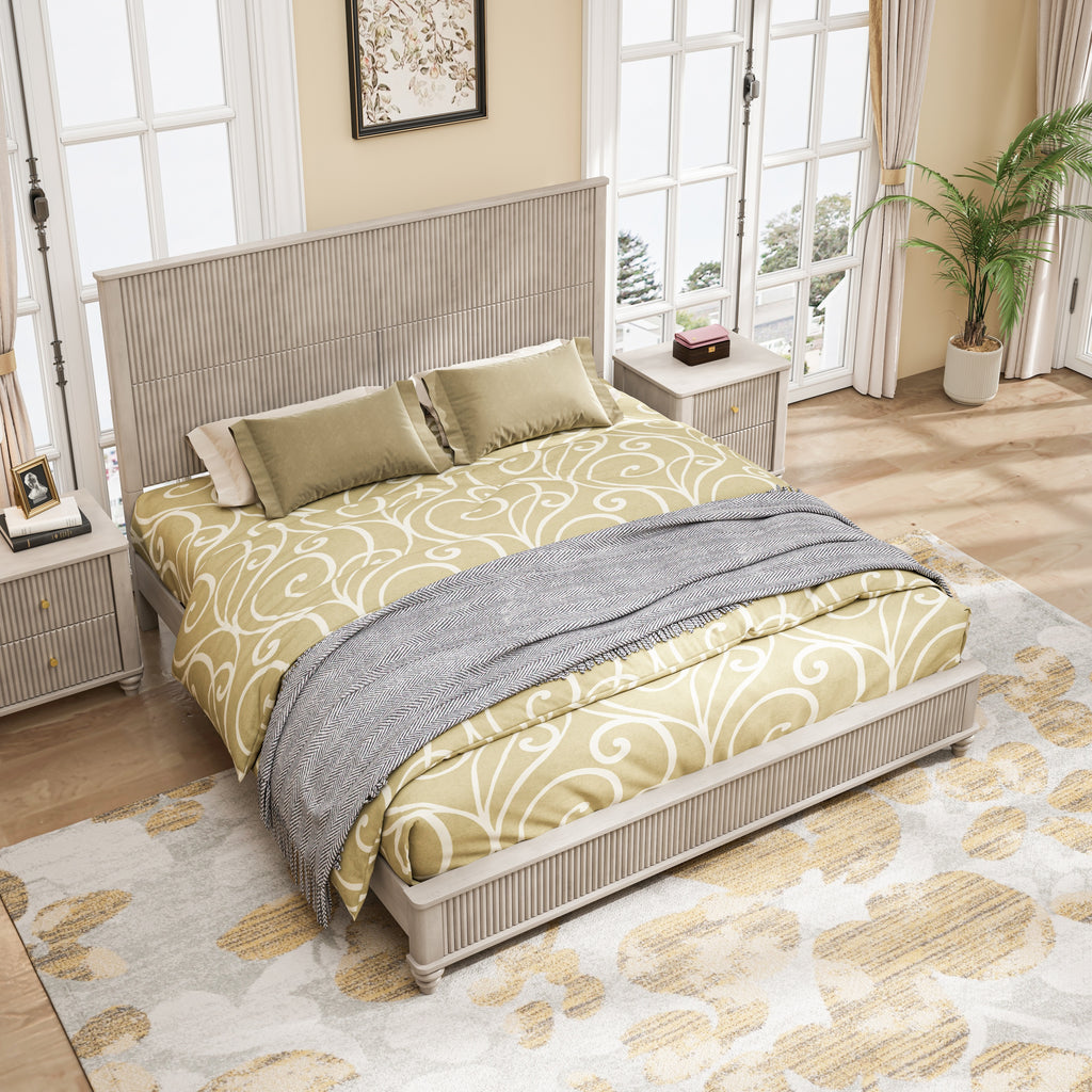 3-Piece Bedroom set with a King Size Bed and 2 Nightstands, Beige - Grand Goldman Shop