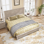 3-Piece Bedroom set with a King Size Bed and 2 Nightstands, Beige - Grand Goldman Shop