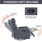 Manual Recliner Chair with Rocker and Swivel in Fabric for Living Room, Grey - Grand Goldman Shop