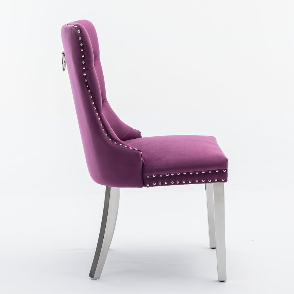 Nikki Collection Modern, High-end Tufted Solid Wood Contemporary Velvet Upholstered Dining Chair with Chrome Stainless Steel Plating Legs,Nailhead Trim,Set of 2,Purple and Chrome, SW1701PP - Grand Goldman Shop