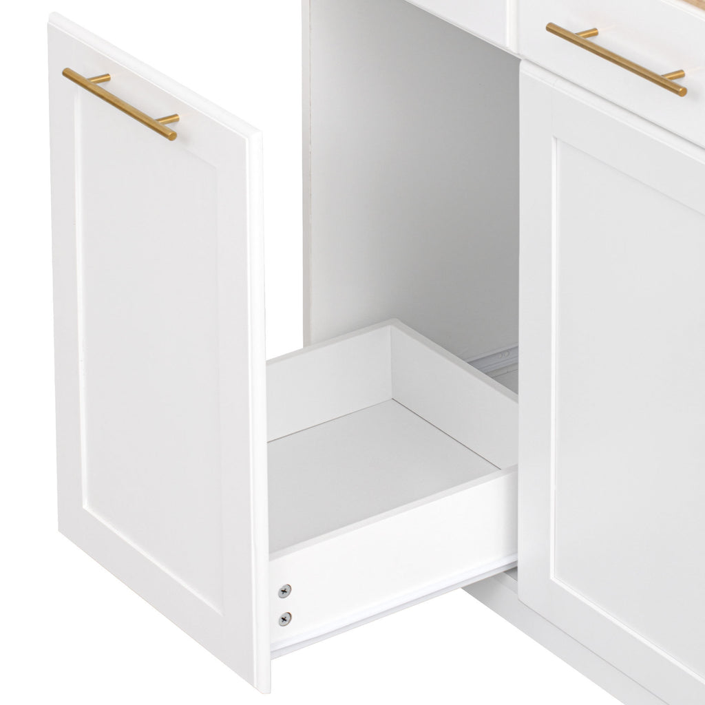 K&K 59.3' Kitchen Island with Storage 2 Pull Out Cabinet Organizers & Rubber Wood Drop Leaf, Rolling Kitchen Island with Trash Can Storage, Power Outlet, Spice & Towel Rack for Kitchen, Dining, White - Grand Goldman Shop