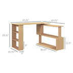 HOMCOM L Shaped Corner Desk, 360 Degree Rotating Home Office Desk with Storage Shelves, Writing Table Workstation, Maple - Gr