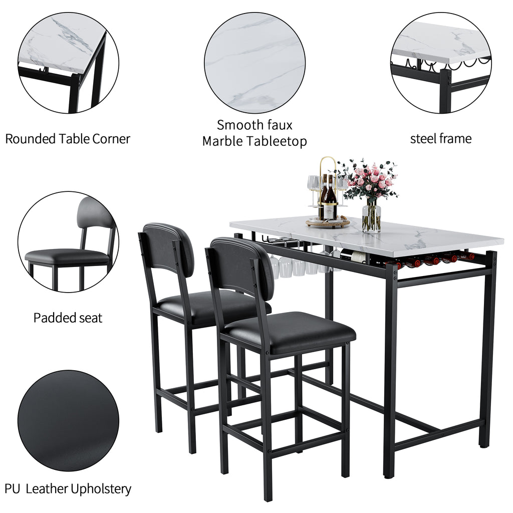 Kitchen Table Set, Dining Table and Chairs for 2, 3 Piece Dining Room Table Set with 2 Upholstered Chairs, Bar Dining Table Set for Small Spaces, Apartment, Breakfast, Pub, Rustic Black - Grand Goldman Shop