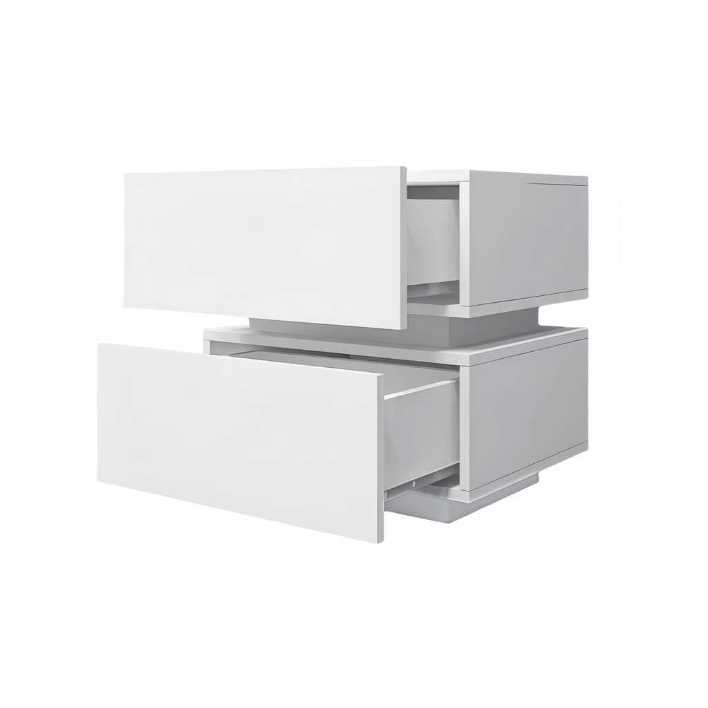 White Color High Glossy 2 Drawers Bedside Table with RGB Led Light Nightstand with Bluetooth Control - Grand Goldman Shop