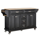 Kitchen Island with Rubber wood Countertop, Kitchen Cart on 5 Wheels with Storage Cabinet and 5 Drawers for Dinning Room, Black - Grand Goldman Shop