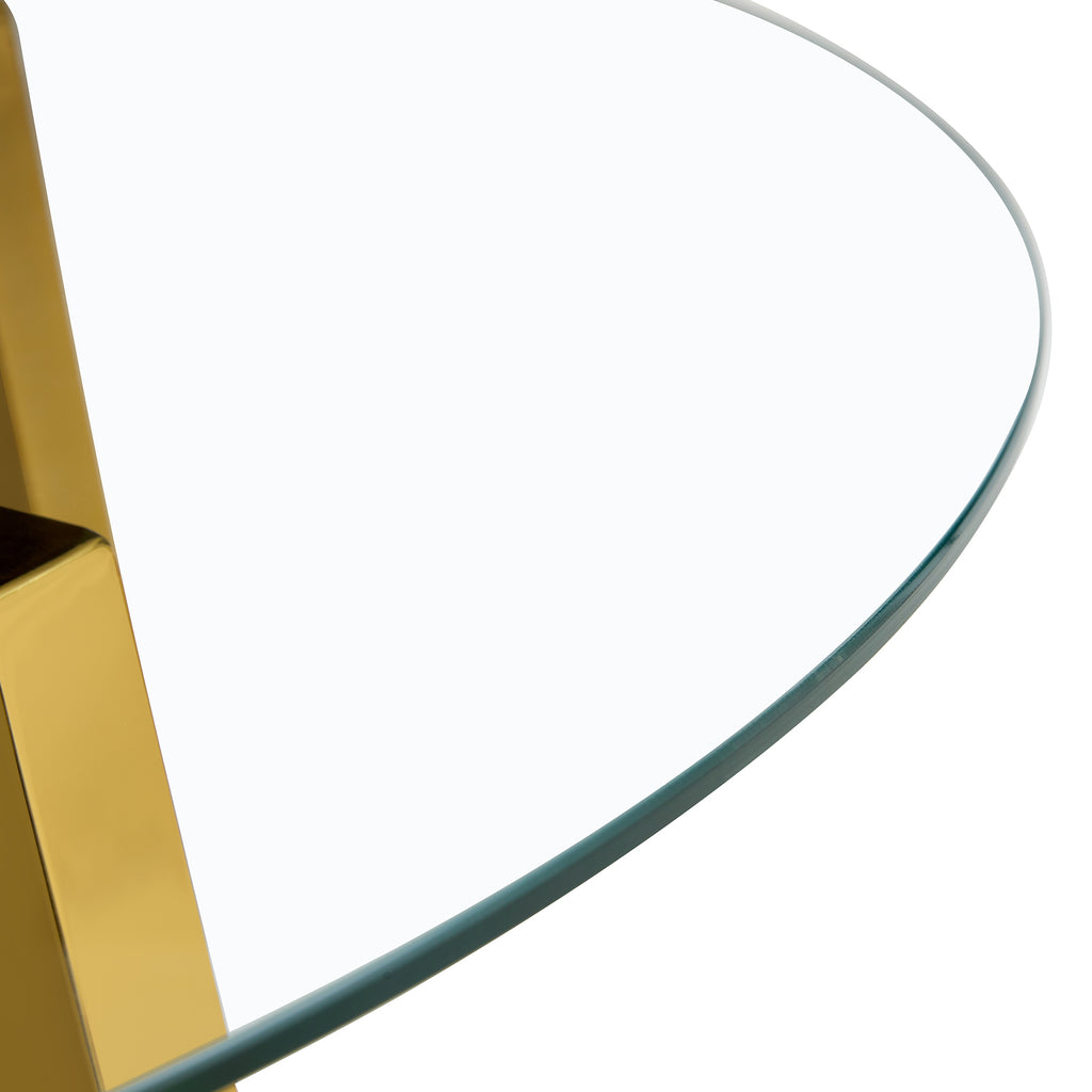 Modern minimalist style circular transparent tempered glass table, tempered glass tabletop, golden metal legs, suitable for kitchen, dining room, and living room, 42 '* 42' * 29.5 '1123r - Grand Goldman Shop