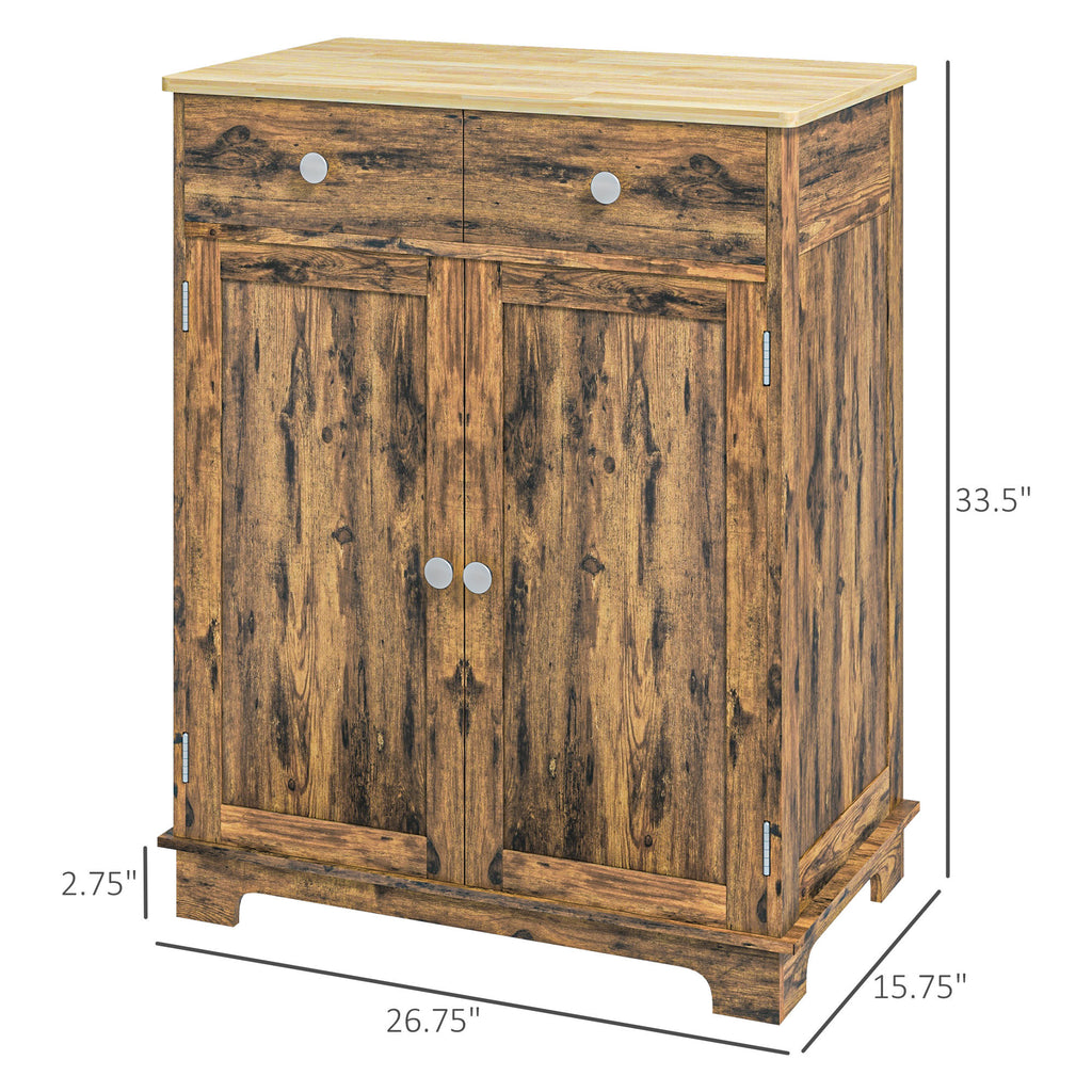HOMCOM Sideboard with Solid Wood Countertop, Modern Kitchen Storage Cabinet, Coffee Bar Cabinet with 2 Drawers, Doors and Adj