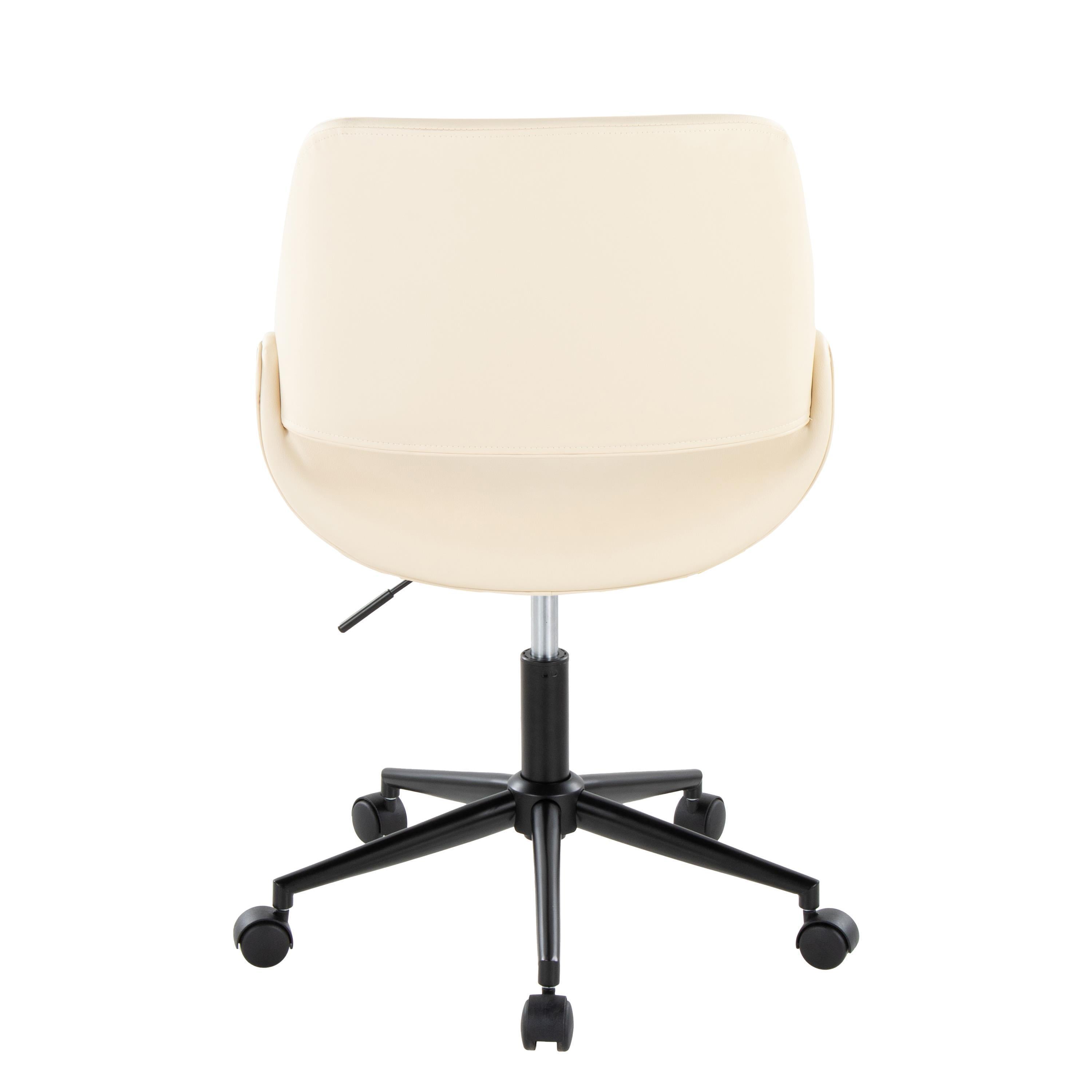 Contemporary Office Chair in Black Metal and Cream Faux Leather - Grand Goldman
