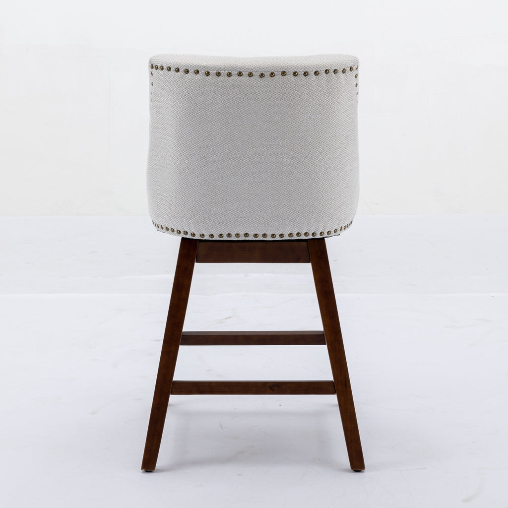 Ivory Upholstered Counter Height Swivel Barstools Set of 2, 26'' H Seat, Fabric and Rubber Wood - Grand Goldman Shop