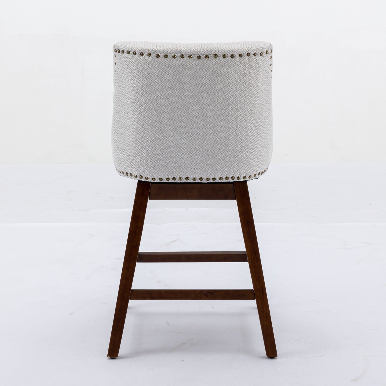 Ivory Upholstered Counter Height Swivel Barstools Set of 2, 26'' H Seat, Fabric and Rubber Wood - Grand Goldman Shop