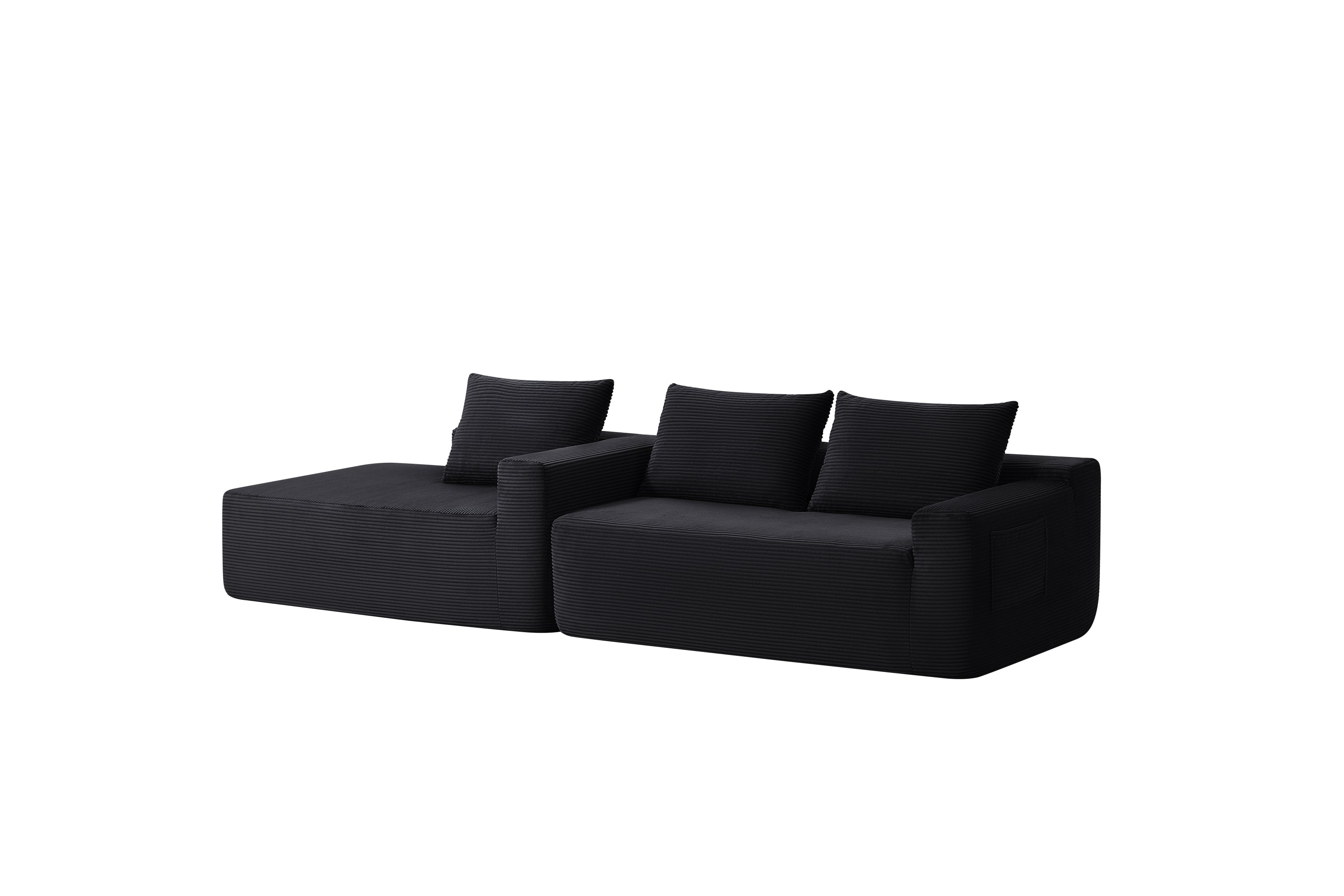 96.9' Cloud Sectional Couch with L-Shape Chaise,Modern Modular Sofa with Deep Seat, Upholstered Couches for Living Room Bedroom,No Assembly Required, (Corduroy Fabric),Black - Grand Goldman Shop