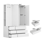 Wardrobe Closet 71.7' H, Bedroom Wooden Wardrobe with 2 Doors 6 Drawers, Modern Clothing Storage Cabinet Combination with Storage Shelves and Hanging Rail, White - Grand Goldman Shop