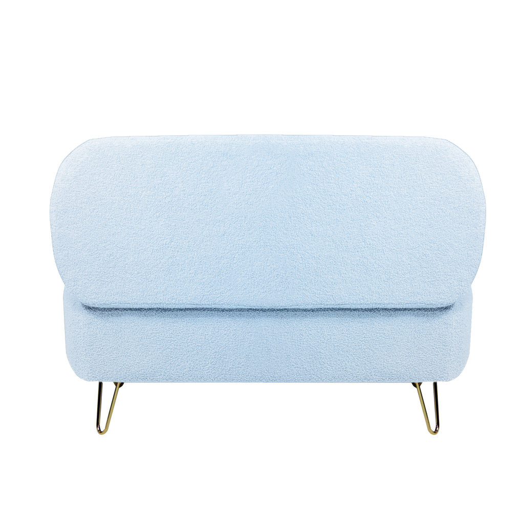 Blue Storage Ottoman Bench for End of Bed Gold Legs, Modern Grey Faux Fur Entryway Bench Upholstered Padded with Storage for Living Room Bedroom - Grand Goldman Shop