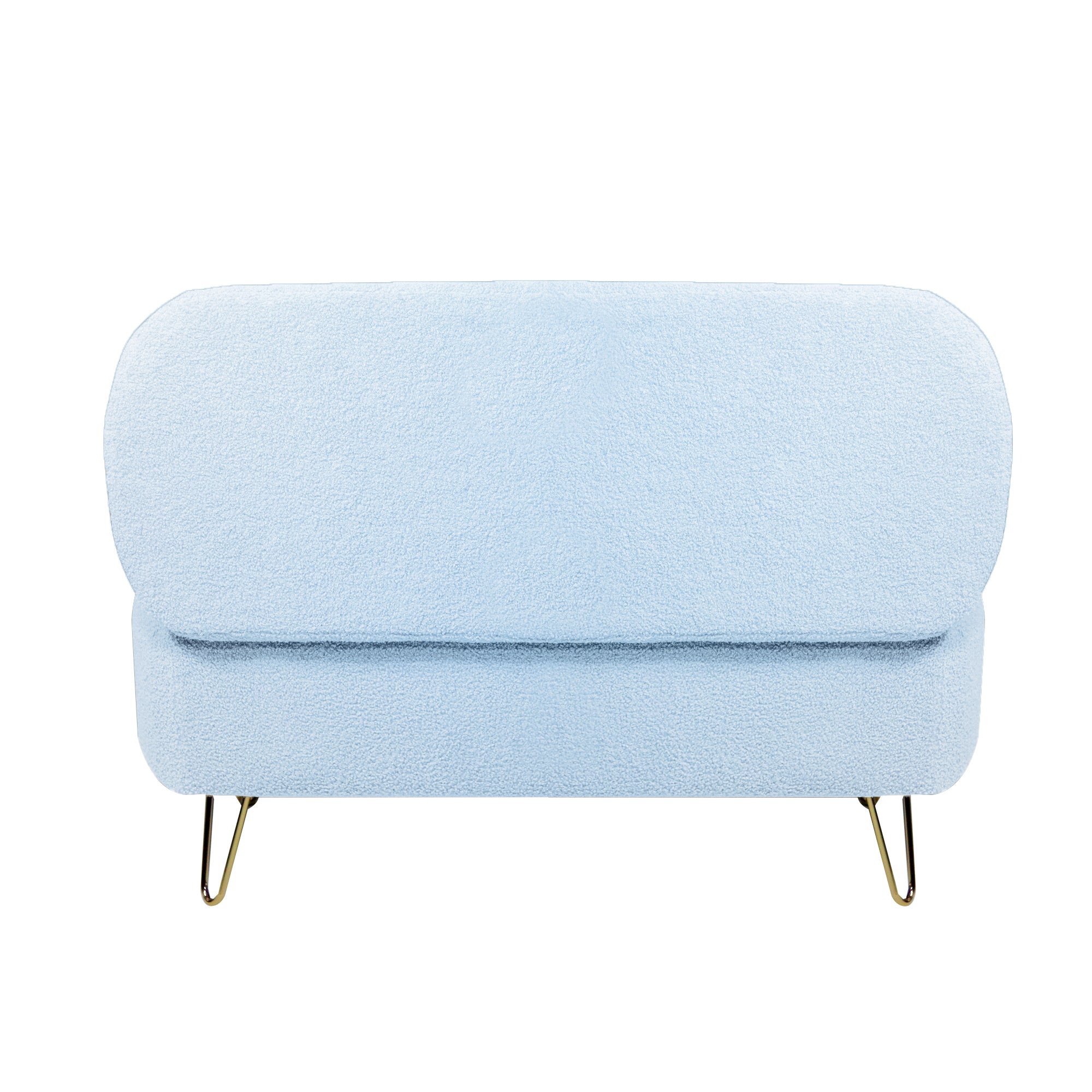 Blue Storage Ottoman Bench for End of Bed Gold Legs, Modern Grey Faux Fur Entryway Bench Upholstered Padded with Storage for Living Room Bedroom - Grand Goldman Shop