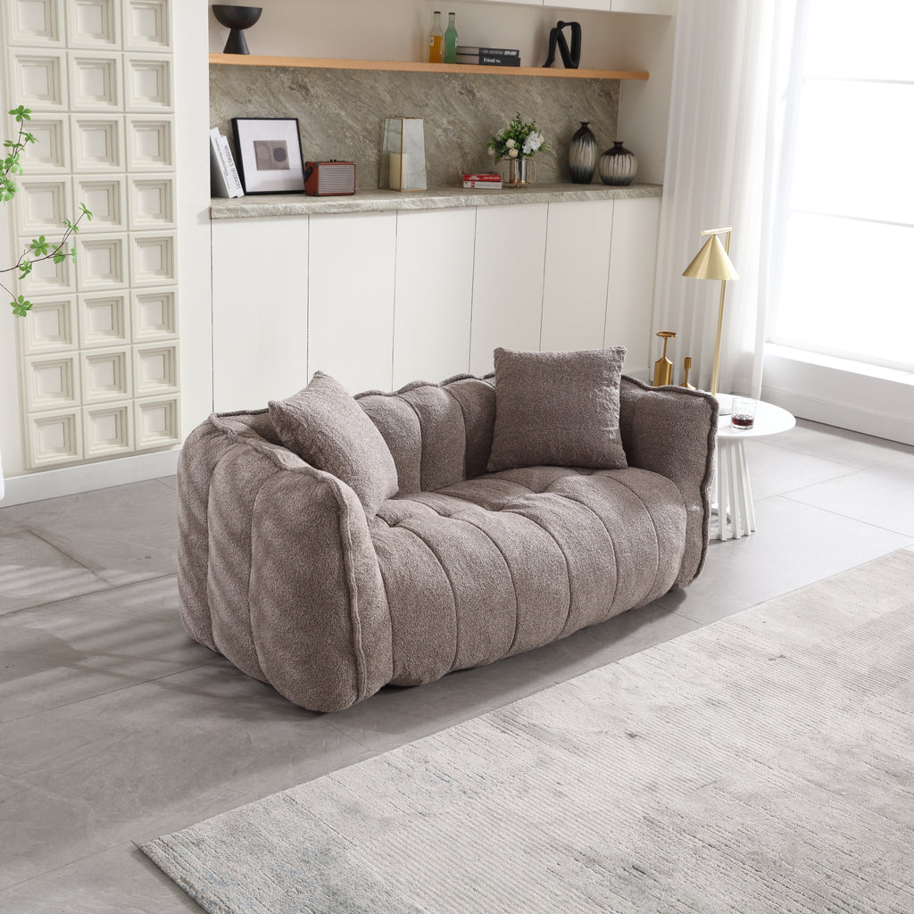 Cozy Beanbag Chair with High Resilience Foam Core for Two  -Brown Chenille, 66x35x25 inches - Grand Goldman Shop
