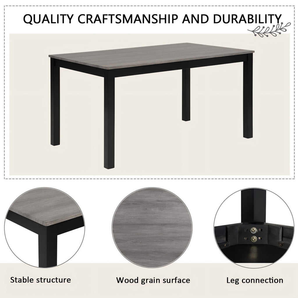 Modern 6-Piece Dining Table Set with Bench and Chairs for Dining Room or Kitchen – Light Grey & Black Two-Tone - Grand Goldman Shop