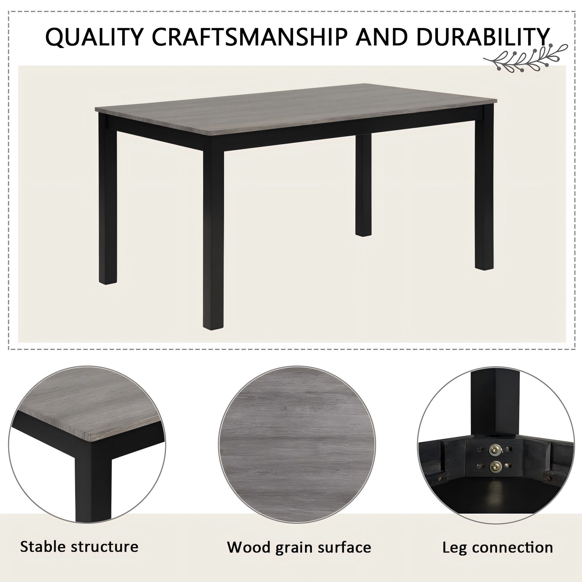 Modern 6-Piece Dining Table Set with Bench and Chairs for Dining Room or Kitchen – Light Grey & Black Two-Tone - Grand Goldman Shop