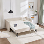 Beige velvet daybed, sturdy wooden bed frame, modern diamond grid pull-out design, perfect for bedroom, living room furniture - Grand Goldman Shop