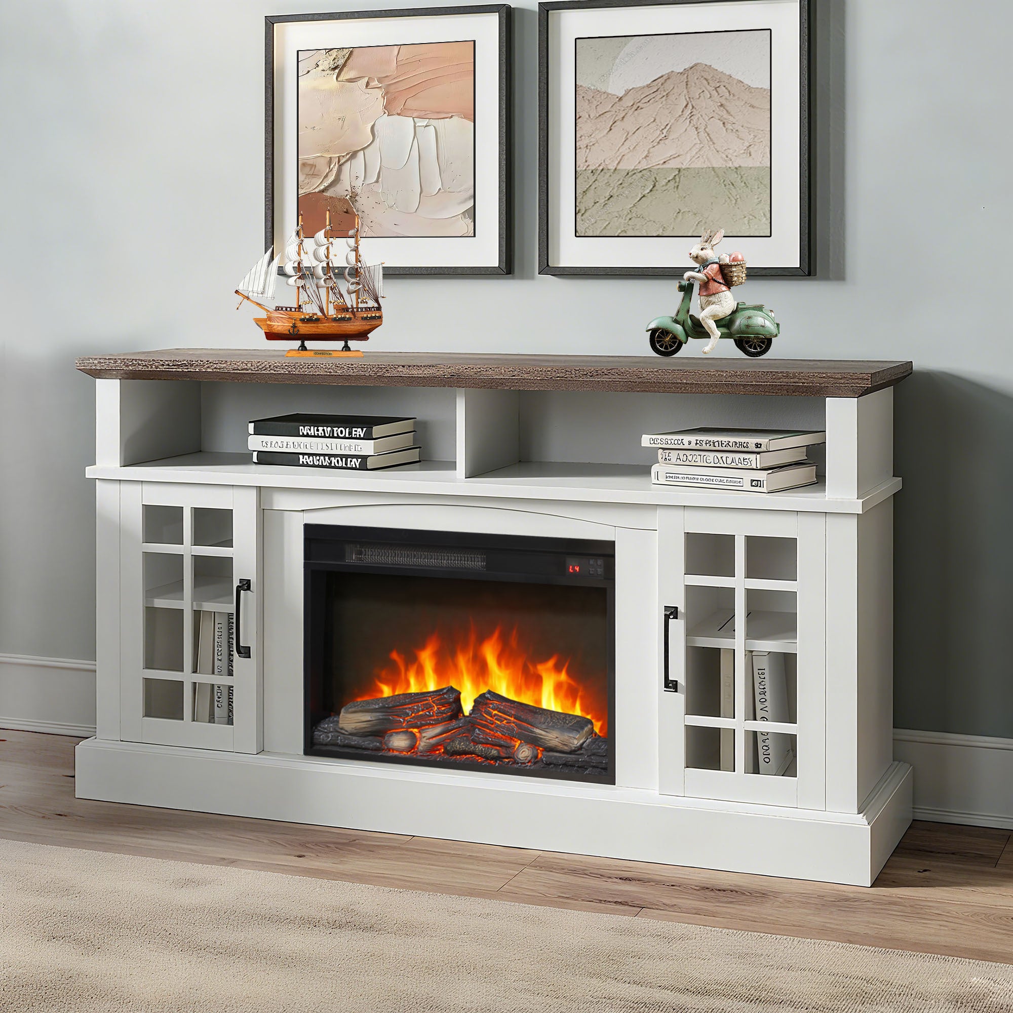 26 inch electric fireplace insert, ultra thin heater with log set & realistic flame, remote control with timer, overheating protection - Grand Goldman Shop