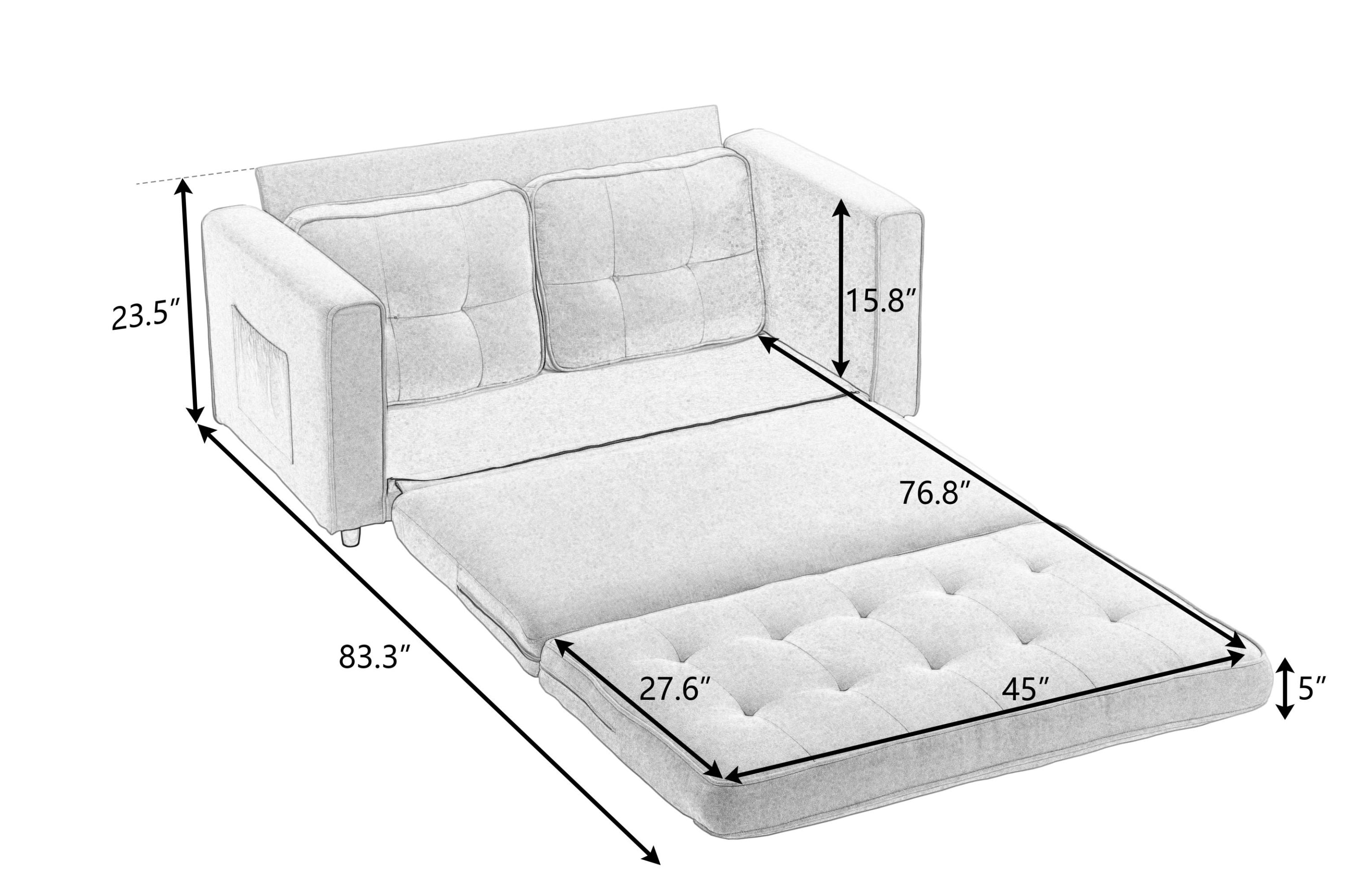 3 Fold Sofa,Convertible Futon Couch sleeper sofabed,Space saving loveseat,Pull Out Couch Bed for Living Room,Dark Gray & Light Gray & Beige,Velvet linen fabric - Grand Goldman Shop