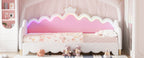 Twin Extending Daybed with LED Lights, Modern Upholstered Princess Daybed With Crown Headboard,White - Grand Goldman Shop