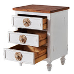 Vintage Farmhouse End Table with Floral Knobs – 19' Rustic Nightstand with 3 Drawers & Gourd Legs,Bedside or Sofa Accent Table, Almost Fully Assembled, Distressed White - Grand Goldman Shop