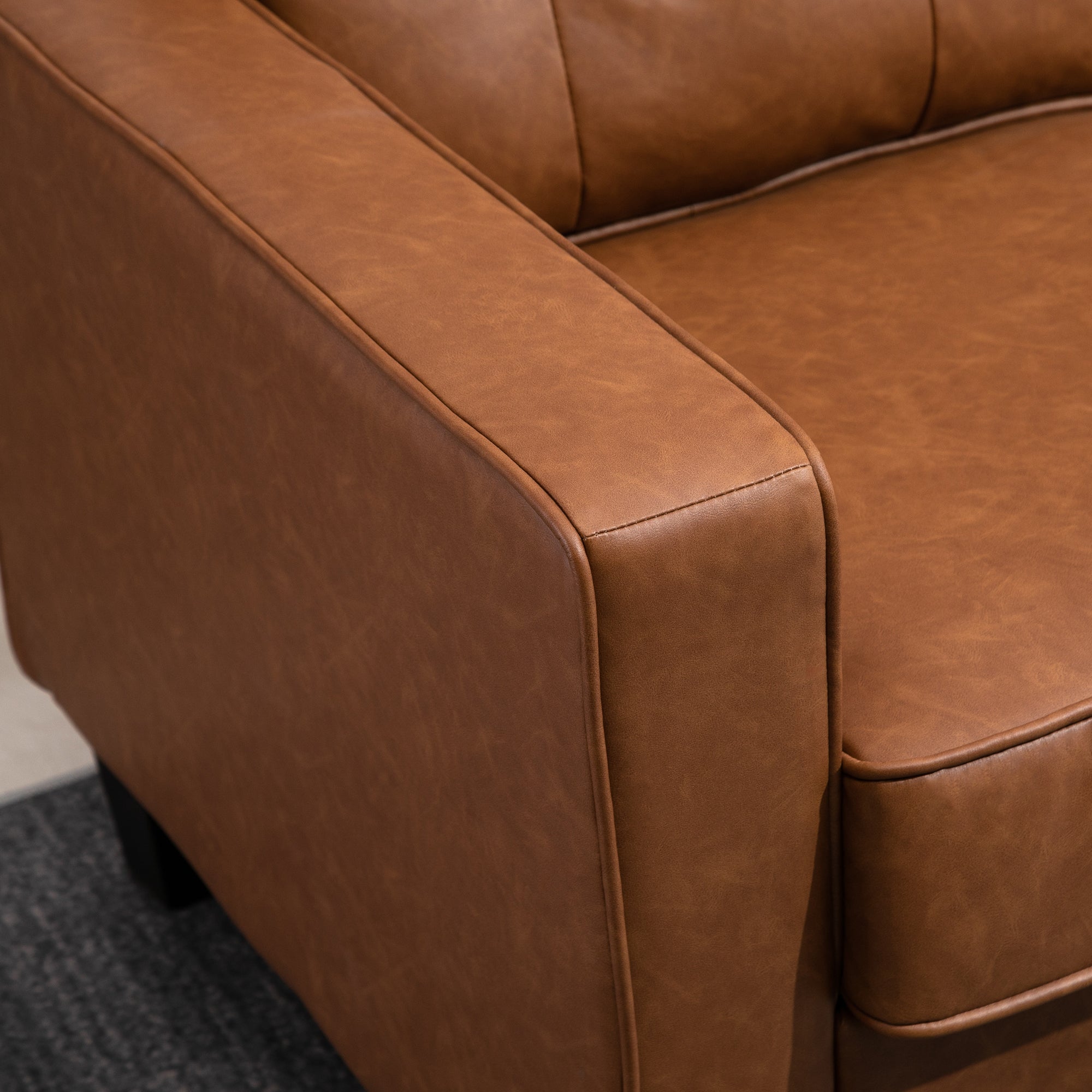 HOMCOM 51' Wide Loveseat with Armrest, 2-Seater Tufted PU Leather Double Sofa, Brown - Grand Goldman Shop