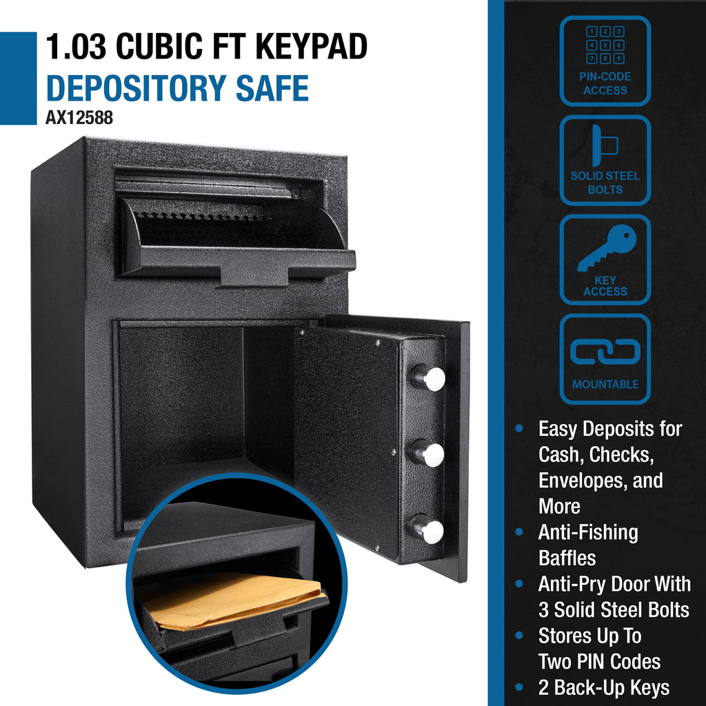 Dx200 Keypad Depository Safe with Anti-Fishing Baffles in Black Steel, 14x14x20 inches | Premium Home Decor - Grand Goldman