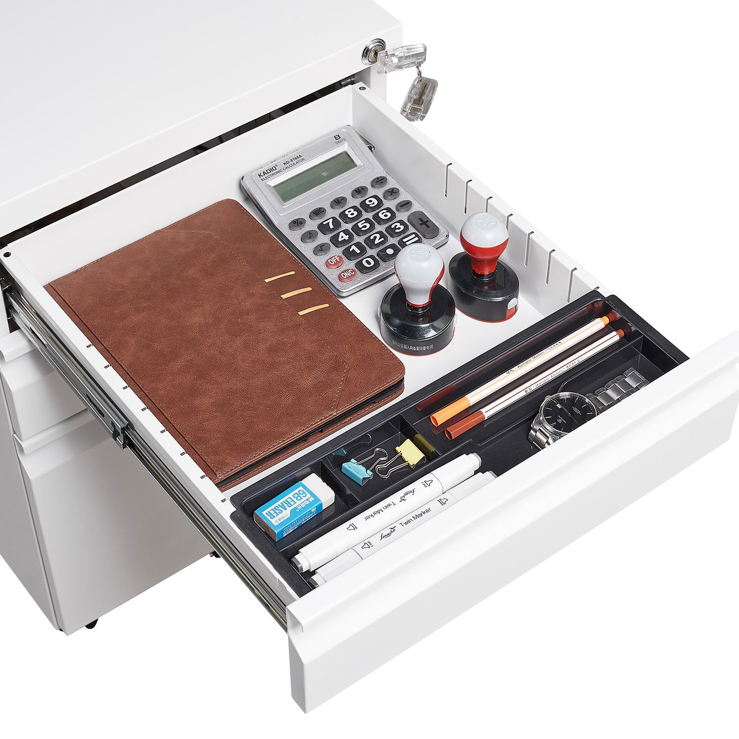 Modern 3-Drawer Mobile Filing Cabinet with Lock, White Metal Office Storage, Legal/Letter Size - Grand Goldman