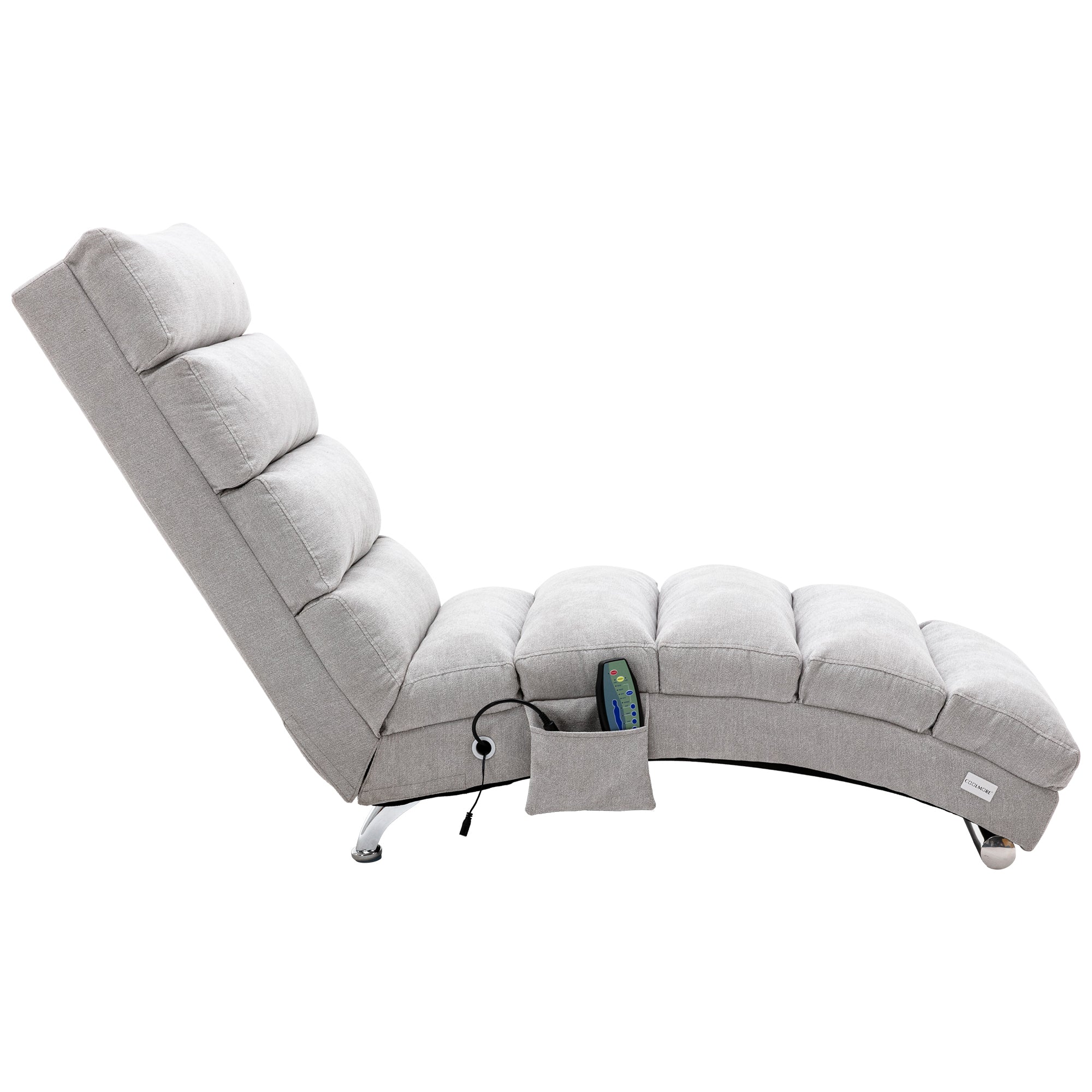 Light Grey Linen Massage Chaise Lounge Indoor with Remote Control, Ergonomic Electric Massage Lounger with 5 Modes - Grand Goldman Shop