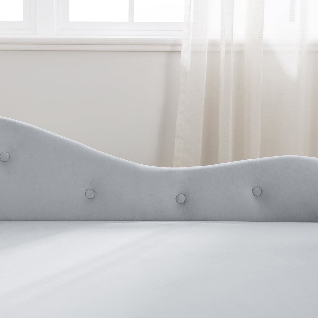 Grey Chaise Lounge Indoor, Velvet Lounge Chair for Bedroom with Storage & Pillow, Modern Upholstered Rolled Arm Chase Lounge for Sleeping with Nailhead Trim for Living Room Bedroom Office - Grand Goldman Shop