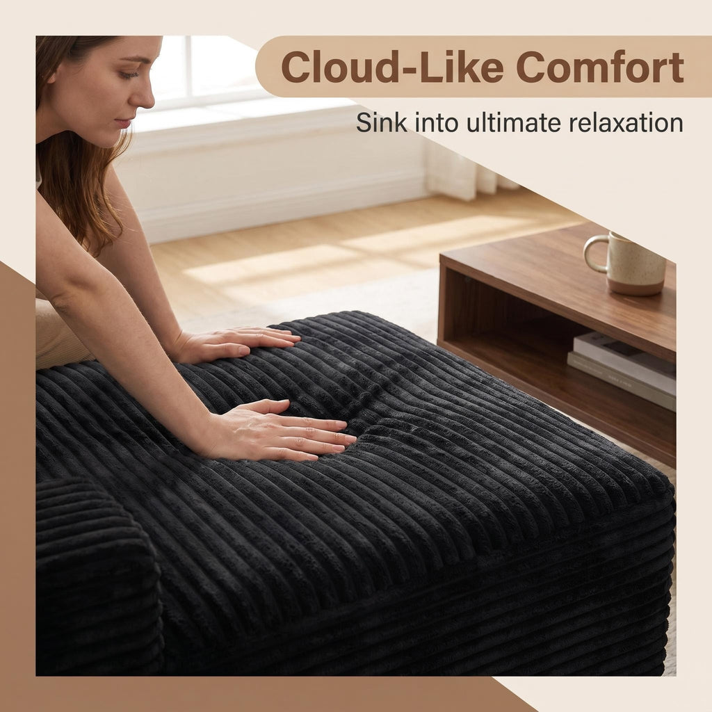 106.3' Cloud Modular Sectional Sofa Couch with L-Shape Chaise, Modern Minimalist Upholstered Couches for Living Room Bedroom, Deep Seat Corner Couch, No Assembly Required - Grand Goldman Shop