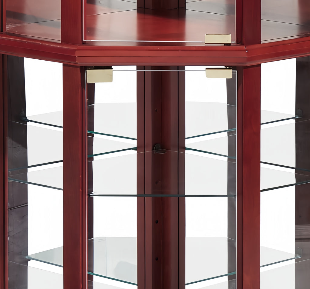Glass Cabinet Lighted Corner Cabinet Corner Display Curio Cabinet, Glass Display With Light(Included)Bar Cabinet,Wine Cabinet with Adjustable Glass Shelves Carved Decoration Cherry Light(Included) - Grand Goldman Shop