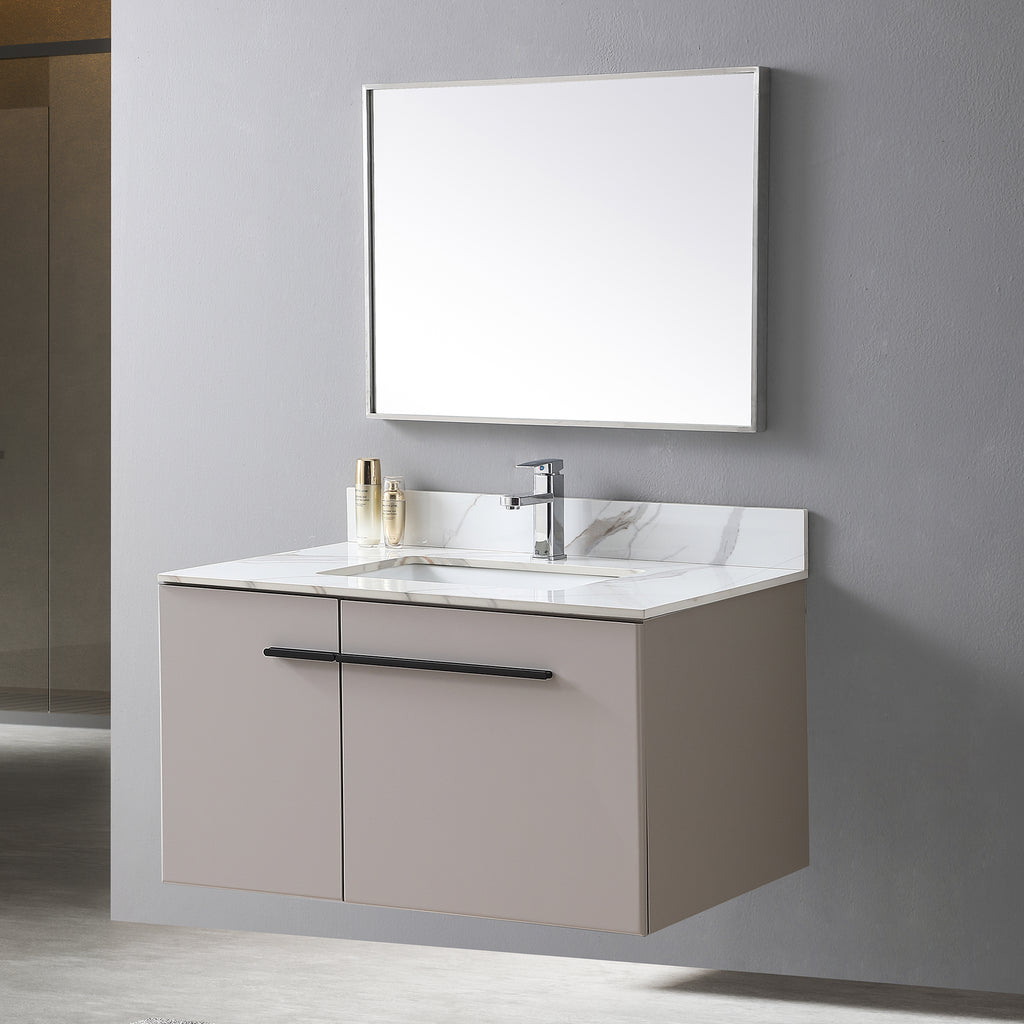 Montary 37inch bathroom vanity top stone carrara gold new style tops with rectangle undermount ceramic sink and single faucet hole - Grand Goldman Shop