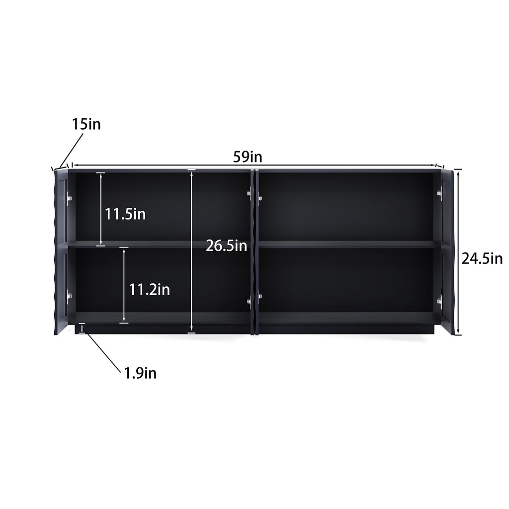 Buffet Cabinet with Storage ,4 Doors Modern Accent Storage Sideboard,Luxurious Floor Cabinet Buffet with Freestanding Anti Dumping for Kitchen, Living Room, 59' Wide Rectangular Sideboard (Navy Blue) - Grand Goldman Shop