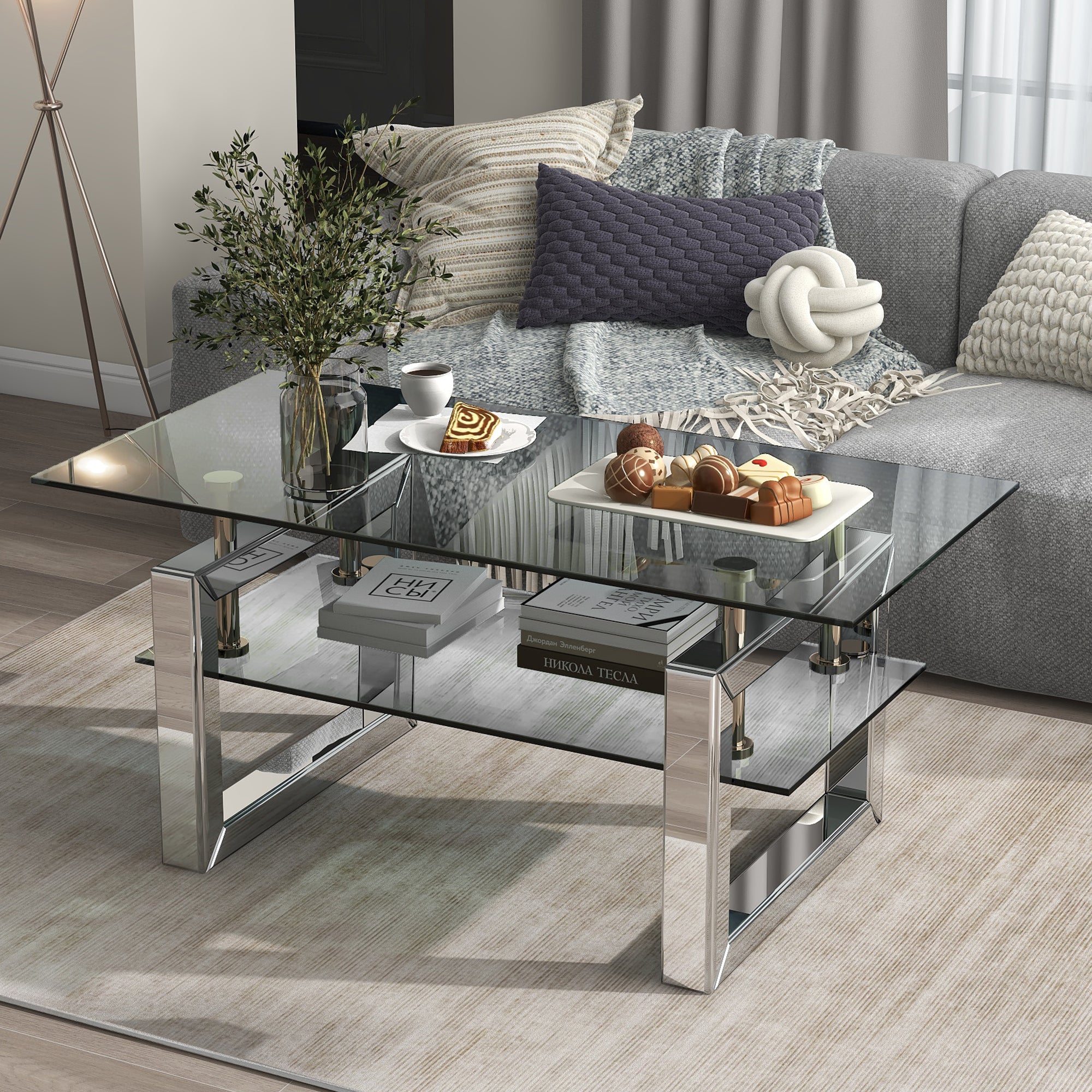 W 39.4' X D 19.7 ' X H 17.7' Transparent tempered glass coffee table, coffee table - Grand Goldman Shop