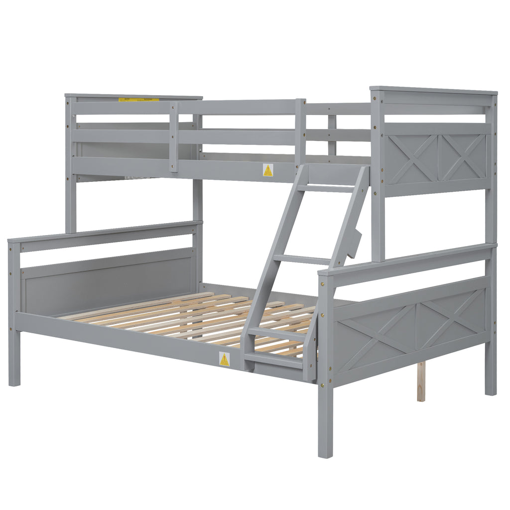 Gray Twin over Full Bunk Bed with Ladder and Safety Guardrail, Pine Wood and MDF, 79.3''L x 57.1''W x 61.3''H - Grand Goldman Shop