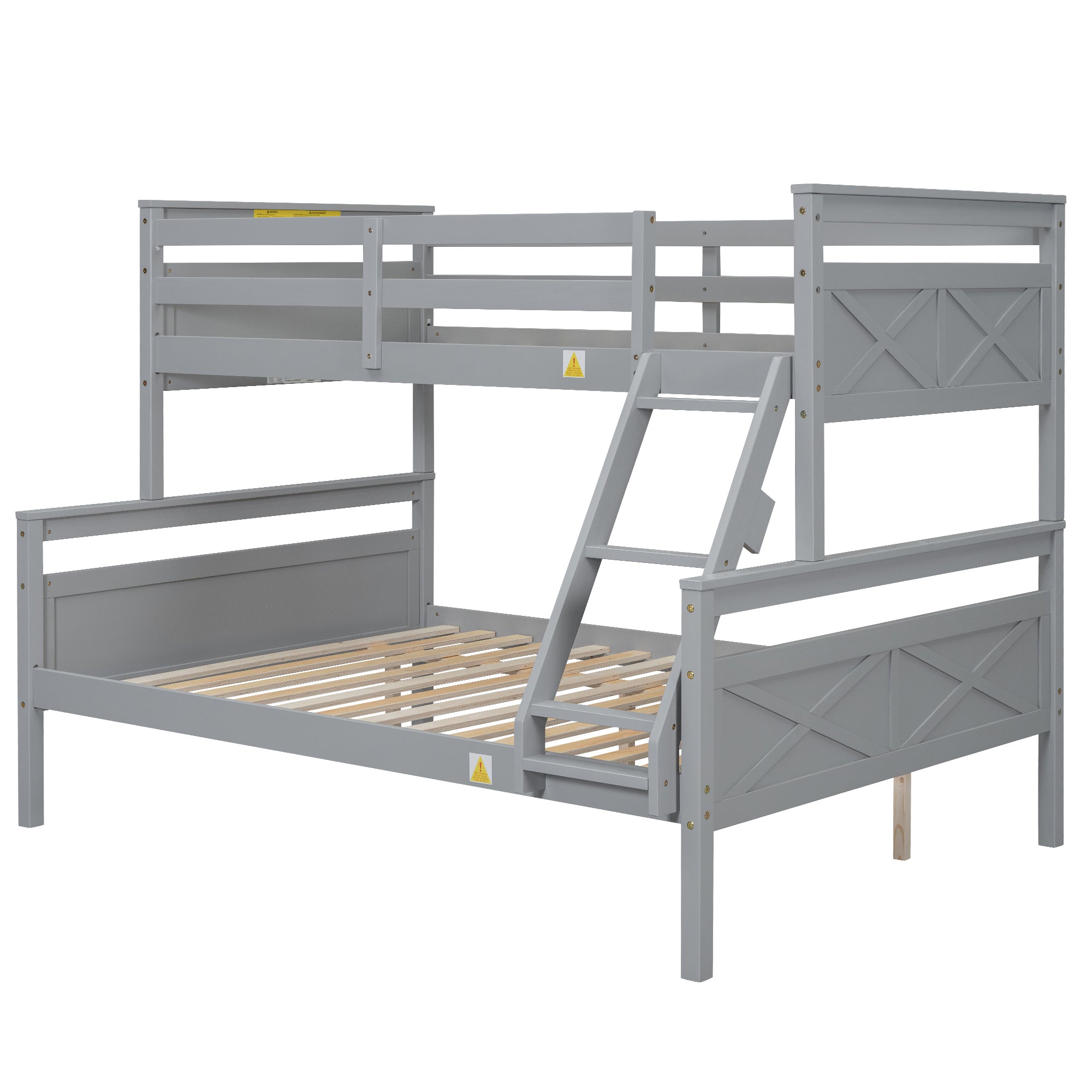 Gray Twin over Full Bunk Bed with Ladder and Safety Guardrail, Pine Wood and MDF, 79.3''L x 57.1''W x 61.3''H - Grand Goldman Shop